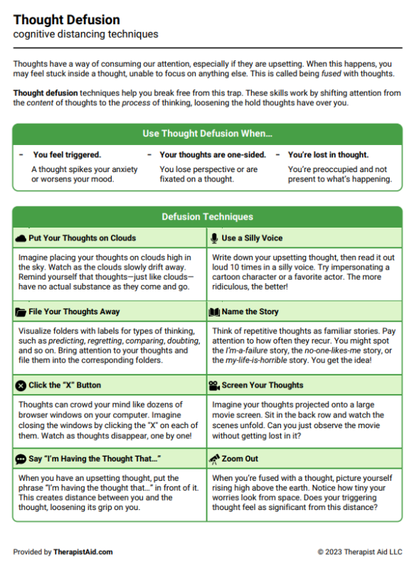 ways to practice cognitive defusion